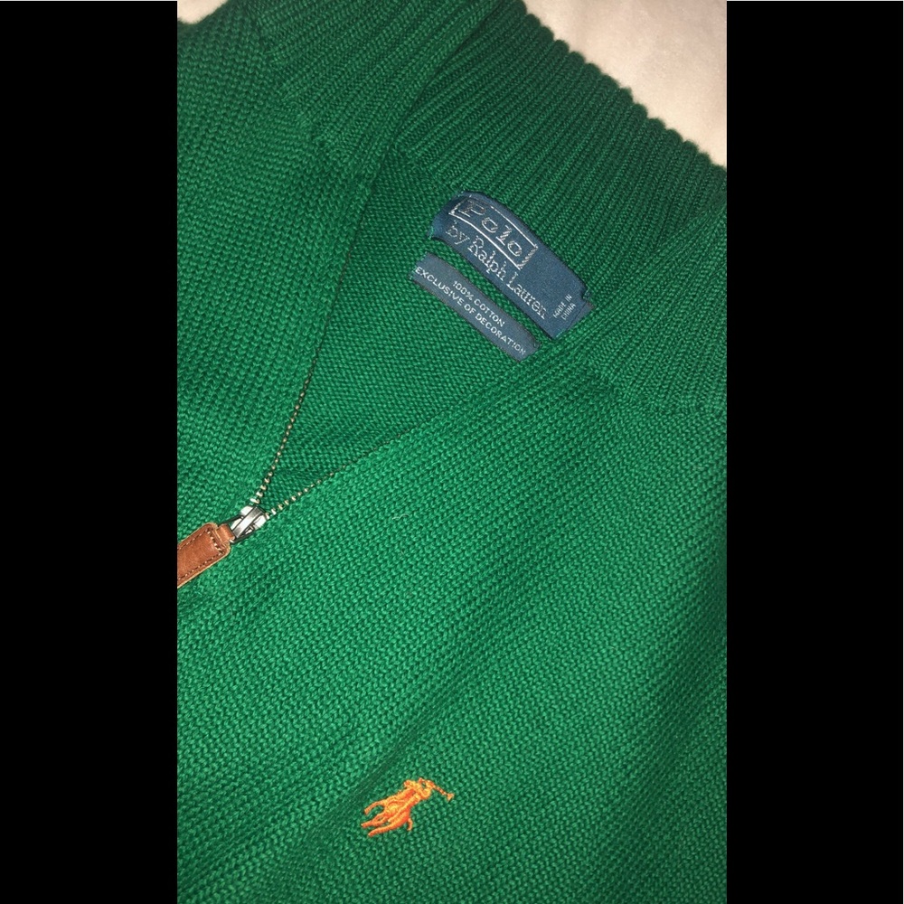 Polo by Ralph Lauren Green Zip-Front Knit Sweater with Polo Pony